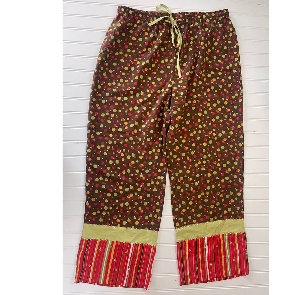 Anne Carson Pure Silk Pants Boho Polka Dot Clown Sequins Drawstring Womens Large